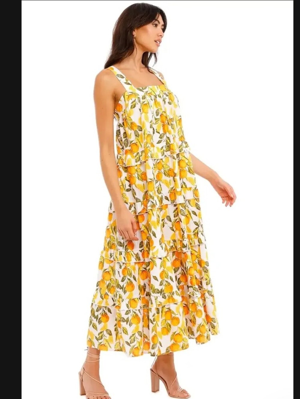 NEW Never Fully Dressed Lemon-Print Tiered Maxi Dress - Yellow & Green